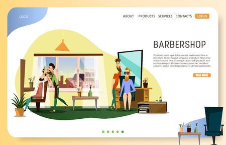 Barber shop landing page website vector templateのイラスト素材