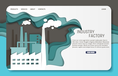 Vector paper cut industrial factory landing page website templateのイラスト素材