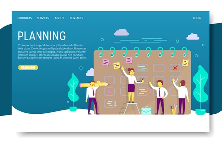 Planning schedule landing page website vector templateのイラスト素材