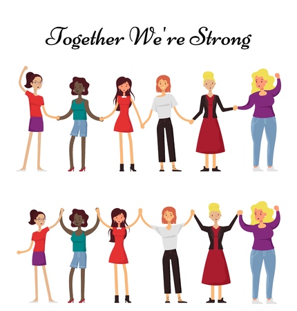 Women holding hands together, vector flat illustrationのイラスト素材