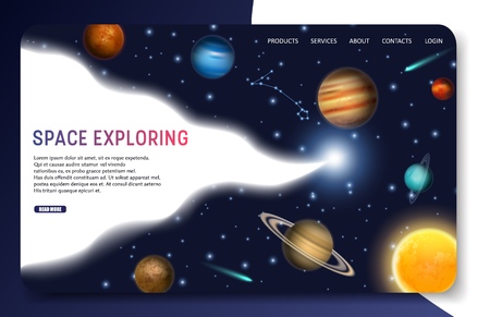 Space exploring landing page website vector templateのイラスト素材
