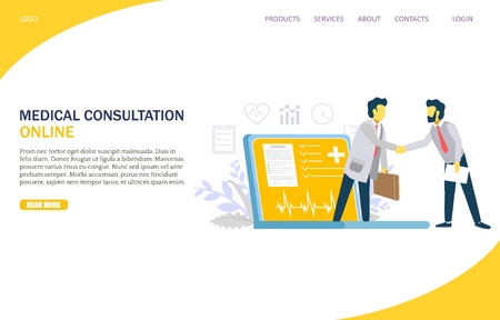 Online medical consultation vector website landing page design templateのイラスト素材