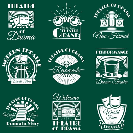 Vector vintage theatre emblems, labels, badges, logoのイラスト素材
