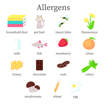 Common allergens set, vector flat isolated illustrationのイラスト素材