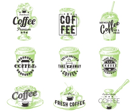 Vector set of vintage coffee badges labels logosのイラスト素材