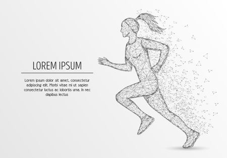 Running girl, vector polygonal art style illustrationのイラスト素材