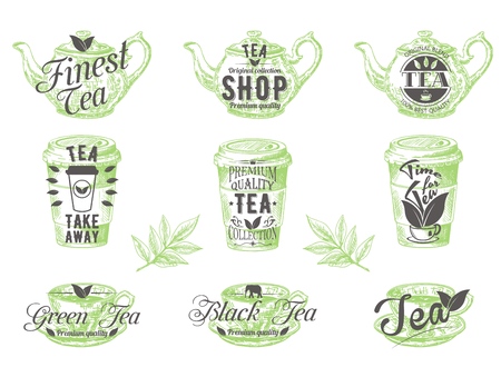 Vector set of vintage tea badges labels logosのイラスト素材