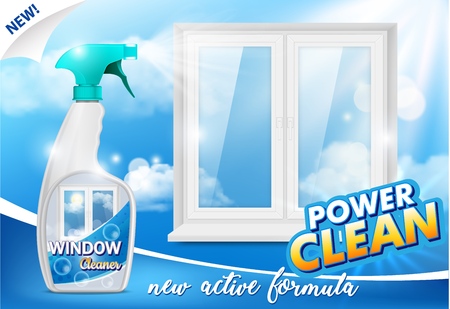 Window cleaner advertising poster, vector realistic illustrationのイラスト素材