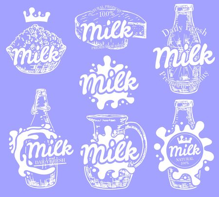 Vector set of vintage milk emblems, logos, badges and labelsのイラスト素材