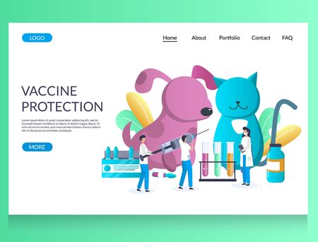 Vaccine protection vector website landing page design templateのイラスト素材