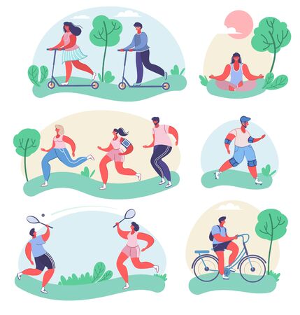 People doing sports, vector flat isolated illustrationのイラスト素材