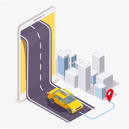 Taxi service mobile application, vector flat isometric illustrationのイラスト素材