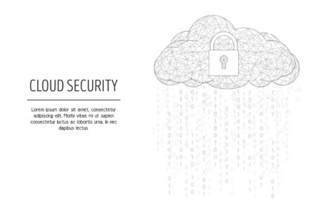 Cloud security web banner template, vector polygonal art style illustrationのイラスト素材