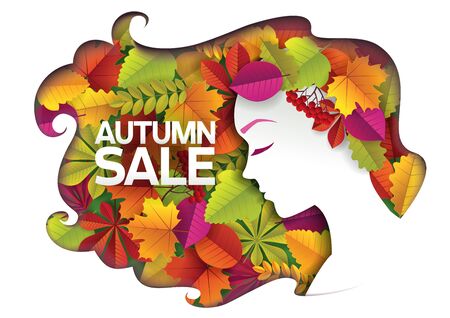 Beauty autumn sale, vector paper cut illustrationのイラスト素材
