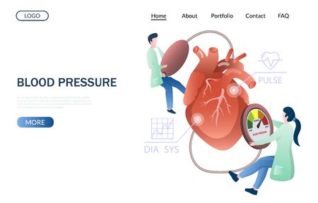Blood pressure vector website landing page design templateのイラスト素材