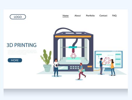 3d printing vector website template, web page and landing page design for website and mobile site development. Prototyping service, additive manufacturing.のイラスト素材