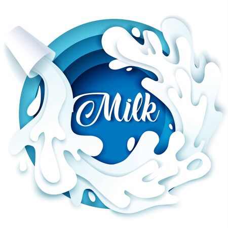 Natural fresh milk, vector illustration in paper art style.のイラスト素材