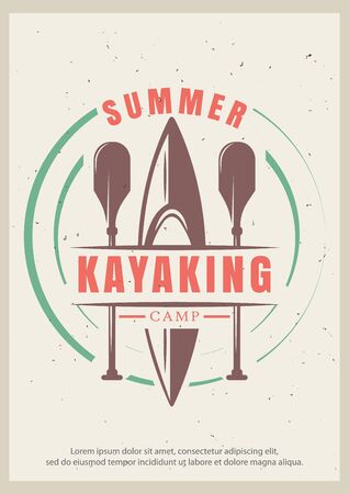 Summer kayaking vector retro poster design templateのイラスト素材