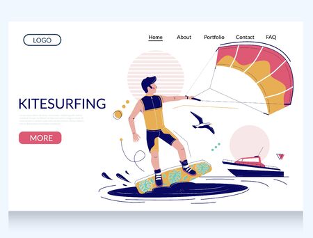 Kitesurfing vector website landing page design templateのイラスト素材