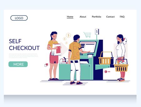 Self checkout vector website landing page design templateのイラスト素材