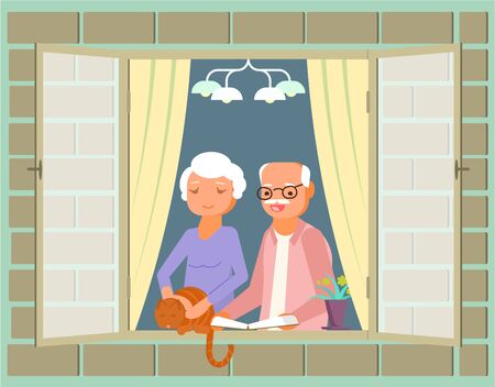 Stay home, social distancing concept vector flat illustrationのイラスト素材