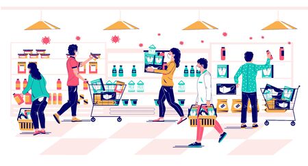 Corona virus panic buying, vector flat illustrationのイラスト素材