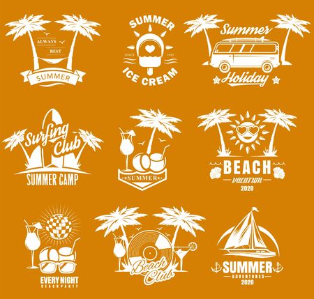 Summer time vintage logo set, vector illustrationのイラスト素材