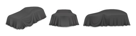 Black car reveal curtain, vector isolated illustrationのイラスト素材