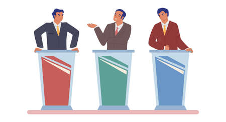 Live tv debate, political dialog between candidates, politicians, vector flat isolated illustration