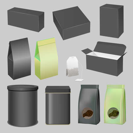 Tea packaging realistic mockup set, vector illustrationのイラスト素材