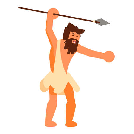 Stone age human icon isolated on white background. Vector illustration. Homo sapiens hunter manのイラスト素材