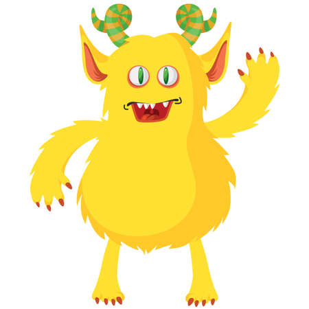 Cartoon furry monster icon isolated on white background. Vector illustration. Cute monster characterのイラスト素材