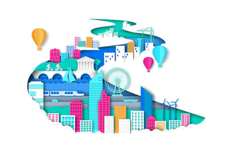 Ways of modern eco friendly city development vector concept illustration in paper art style.のイラスト素材