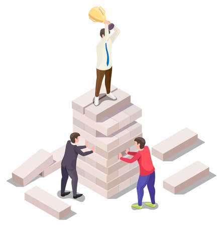 Business people playing  board game, vector isometric illustration. Competitive fight in business concept.のイラスト素材