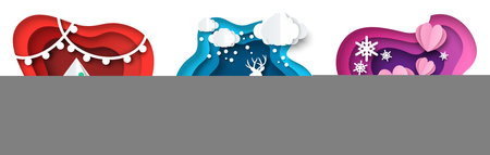 December, January and February winter season months for calendar, card, vector illustration in paper art style.のイラスト素材