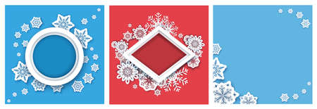 Winter social media story, post, banner, poster vector templates. Winter backgrounds, frames with paper cut snowflakes.のイラスト素材