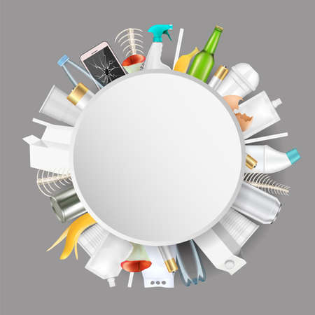 Waste pollution frame, vector illustration. Save environment, reduce household garbage, ecology.のイラスト素材