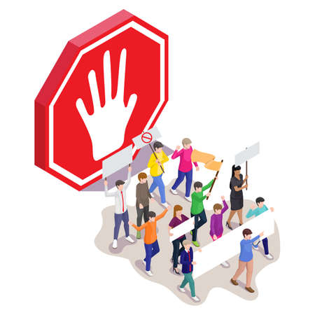 Stop violence protest, flat vector isometric illustration.のイラスト素材