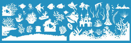 Vector set of isolated aquarium decoration elementのイラスト素材