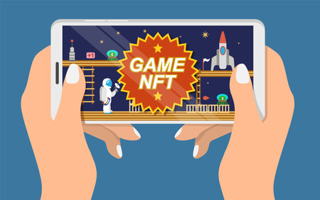 Crypto game nft token vector blockchain technologyのイラスト素材