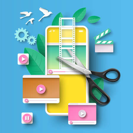 Mobile video content editing application 3d vectorのイラスト素材