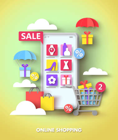 Online shopping with sale and discount vectorのイラスト素材