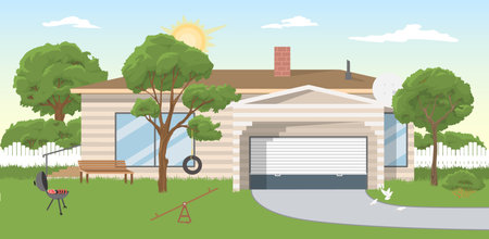 Home yard vector house backyard area illustrationのイラスト素材