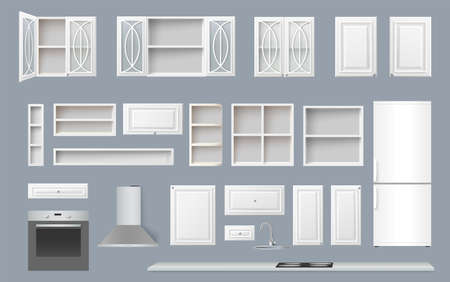 Kitchen constructor realistic vector 3d mockup setのイラスト素材