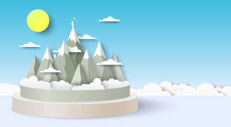 Mountain landscape vector papercut art craft styleのイラスト素材