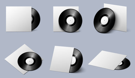 Vinyl plate with blank white cover vector setのイラスト素材