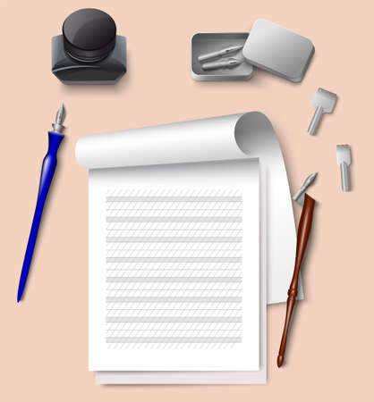 Calligraphy supply set and paper sketchbook vectorのイラスト素材