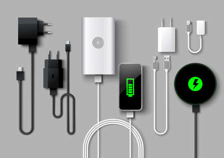 Mobile phone charger supply realistic vector setのイラスト素材
