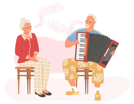 Old senior people singing flat vector illustrationのイラスト素材