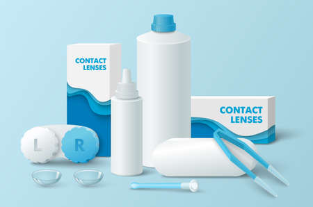Contact lenses, container and solution bottleのイラスト素材